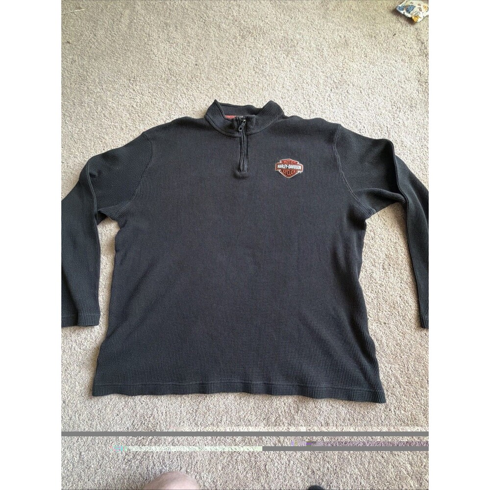 HARLEY DAVIDSON Black Thermal 1/4 Zip Sweater 2XL